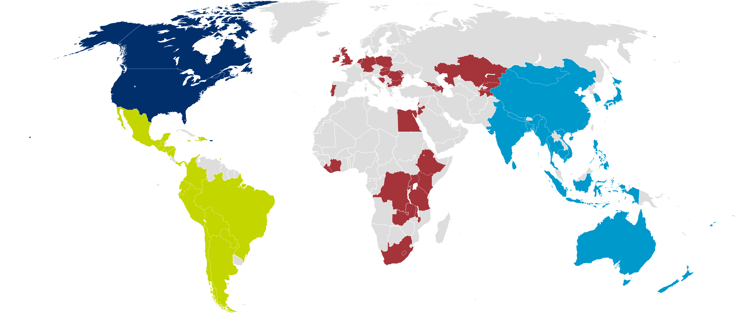 Map of world showing countries Habitat was active in.