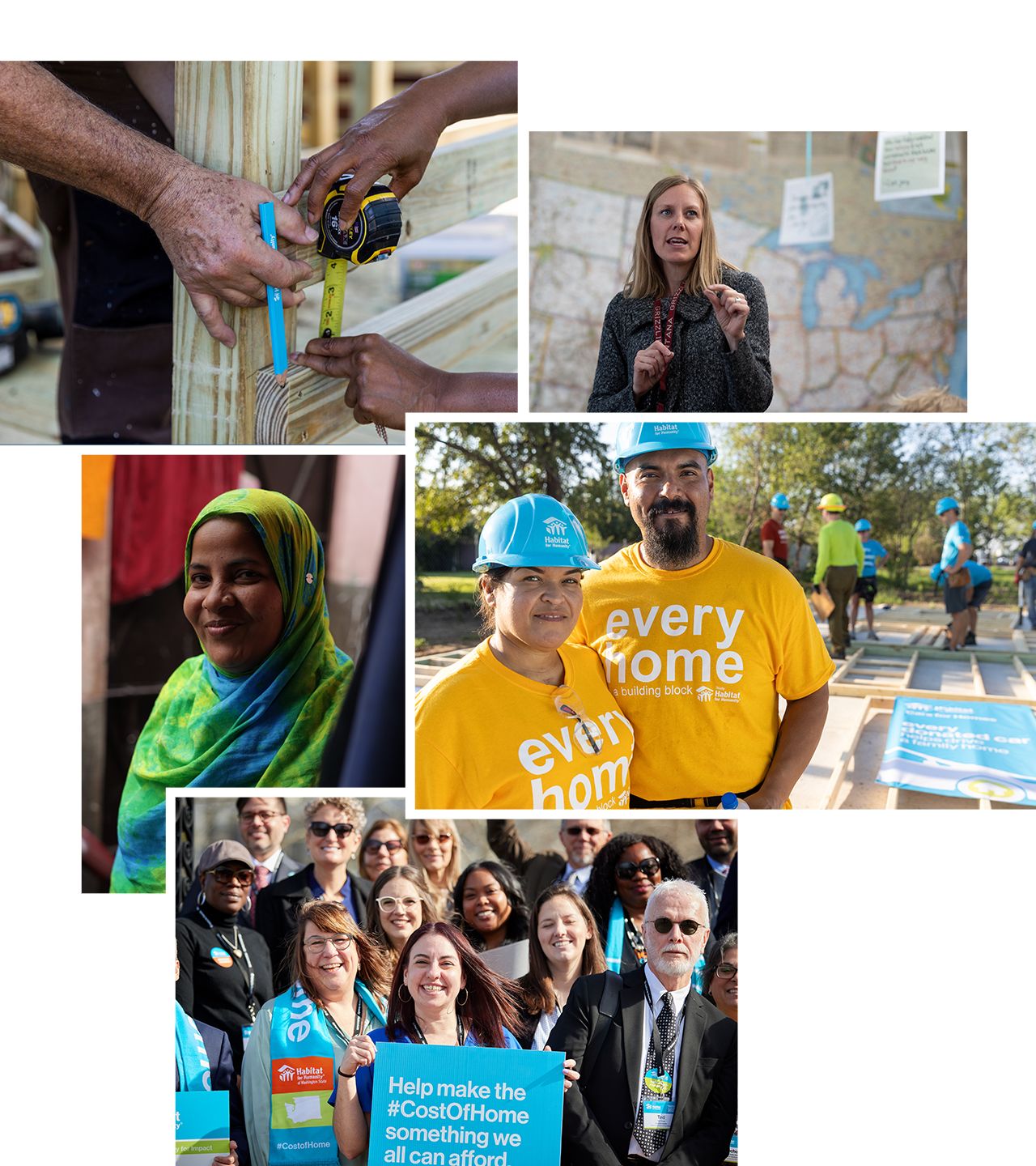 A collage of homeowners, advocates, speakers and other people who work together with Habitat.