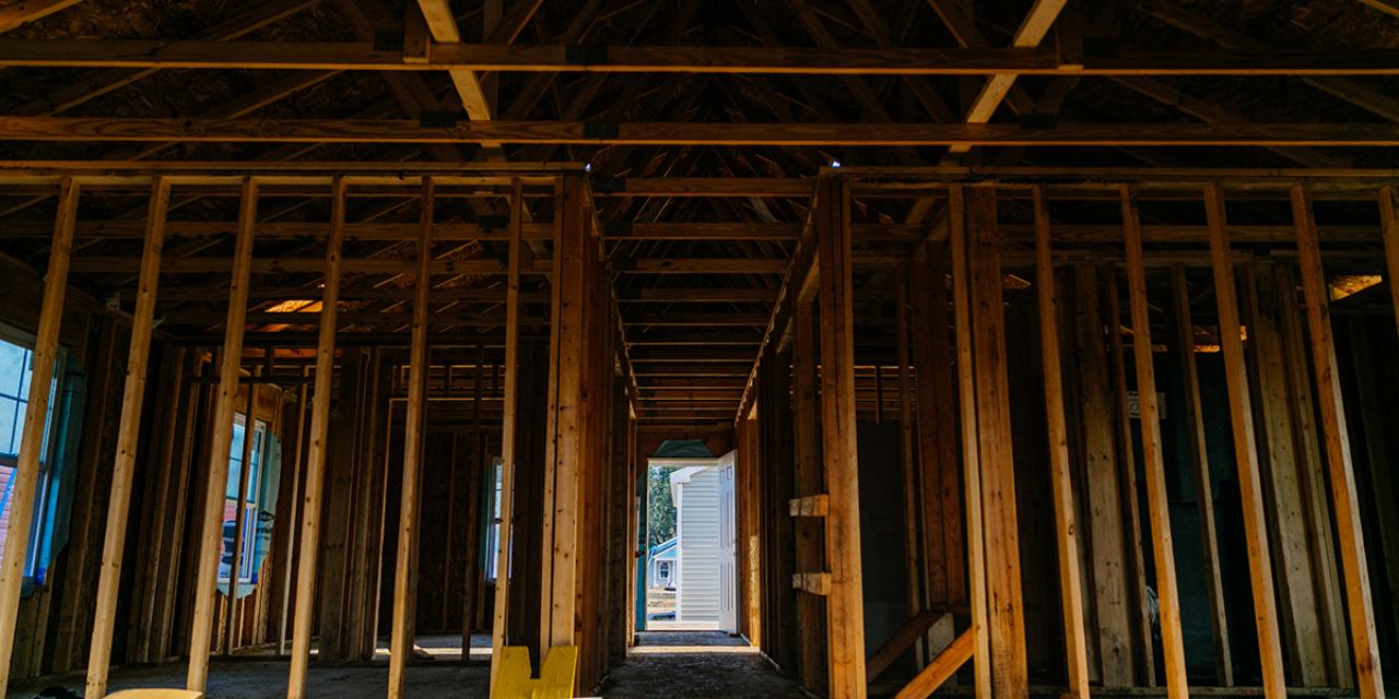 photo from inside the frame of a house in construction.