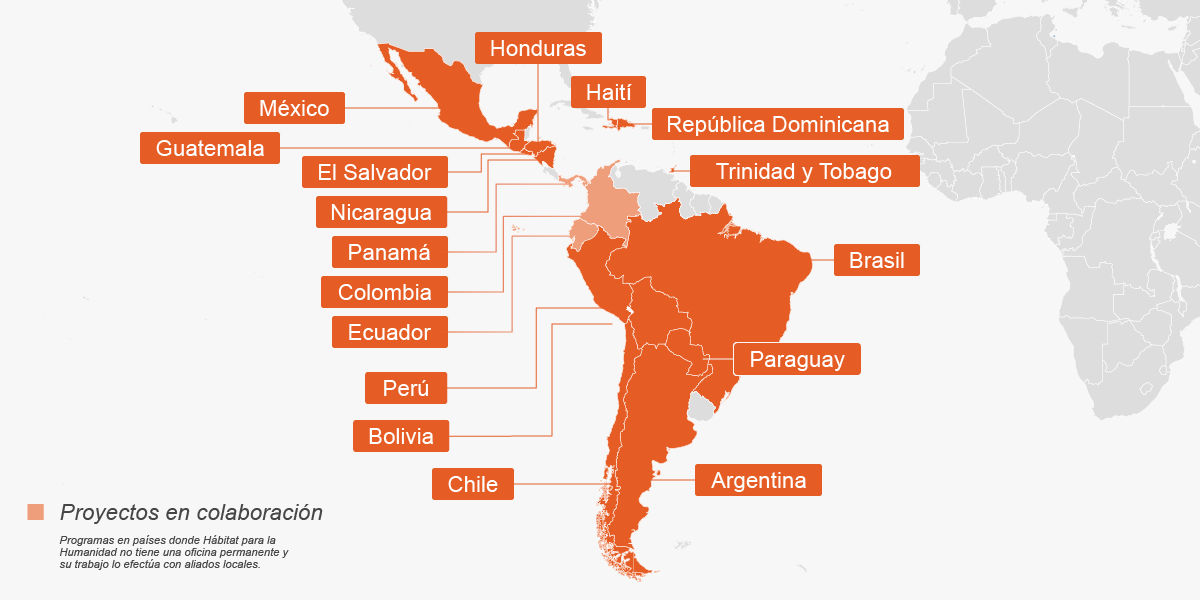 map showing countries in Latin America and the Caribbean where Habitat - Spanish version