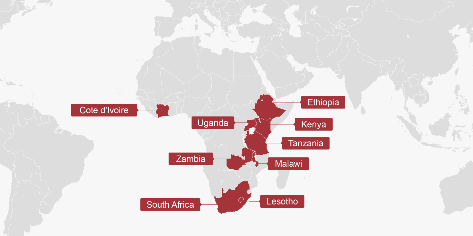 map labeling the countries in Africa where Habitat works