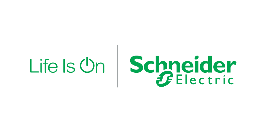 Schneider Electric logo, tagline: Life Is On