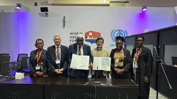 Habitat for Humanity staff pictured with UCLGA during the signing of the partnership agreement