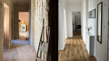 Before and after photos of an underutilized apartment rehabilitated by Habitat Poland.