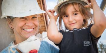 Volunteer and child in Hungary