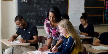 Jahana Hayes teaches a student.