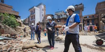 Volunteers removing rubble after Nepal earthquake