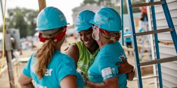 Volunteers on the build site. 