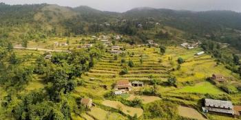 Houses stand on mountainside terraces in Nepal