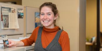 Anna Noonan in the Habitat for Humanity office.