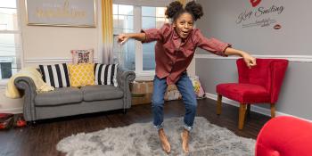 Shawnee's daughter jumping in her home.