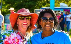 Two women smiling