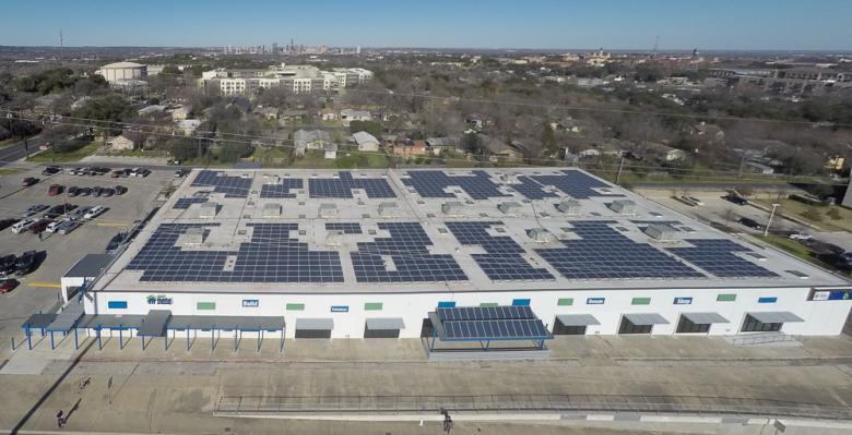 Austin Habitat for Humanity ReStore and solar panels on roof