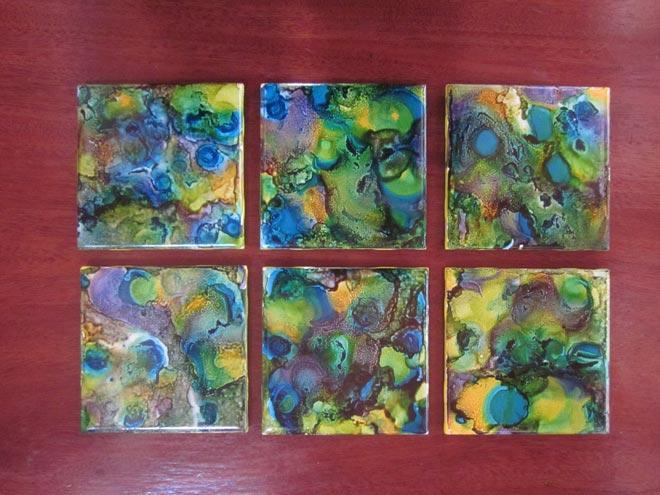 Alcohol ink tile coasters