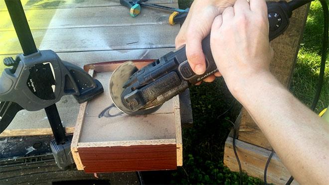 Cut drawers to shelf length with oscillating saw