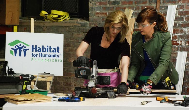 Karen learning miter saw safety