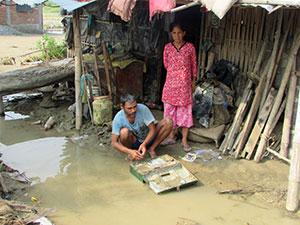 A flood-affected family in eastern Nepal