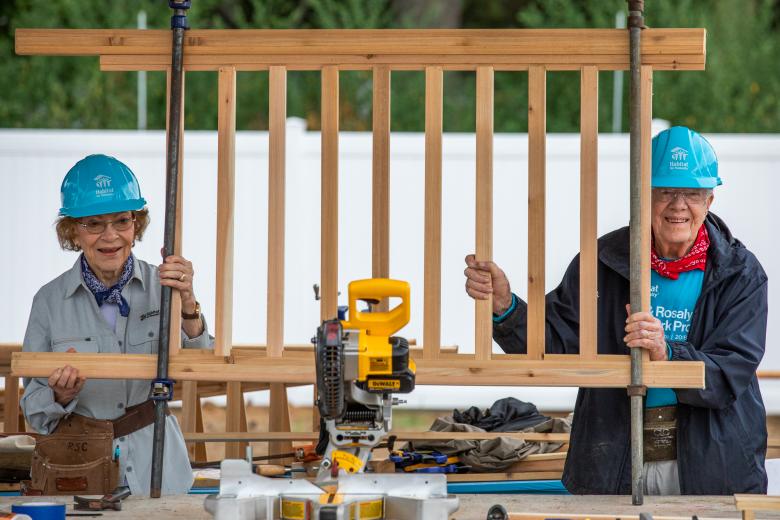  Former President Jimmy Carter and former First Lady Rosalynn Carter show off their handiwork at the 2018 Carter Work Project in Mishawka, Indiana. The Carters will bring their annual Habitat for Humanity project to Nashville, Tennessee in October 2019.