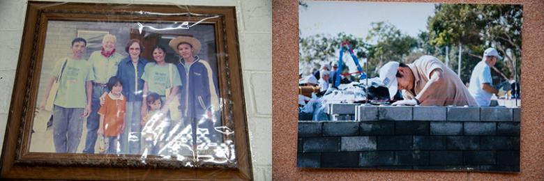 (Left) Chankam and his family with the Carters in 2009; (right) Jet Li working on their house.