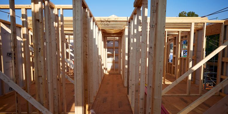 Rows of wood frames.