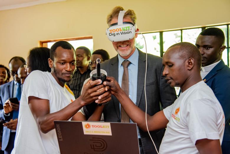Deputy Ambassador of Germany to Kenya trying out the VR welding simulator 