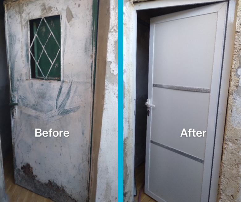 Picture of a door before and after