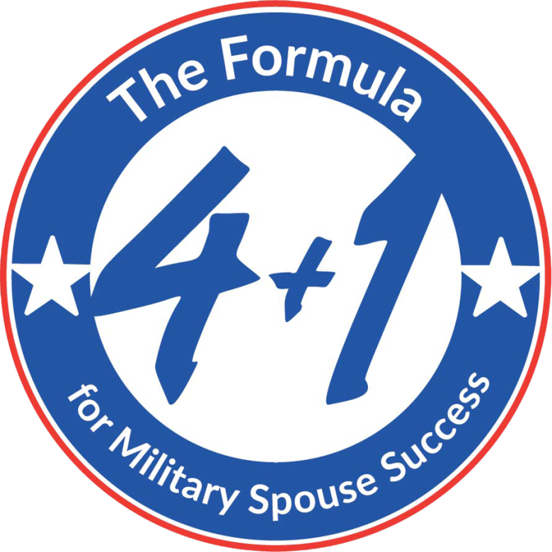 Logo badge that says "4+1: the formula for military spouse success"