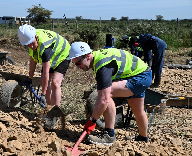 Volunteers participating in the build