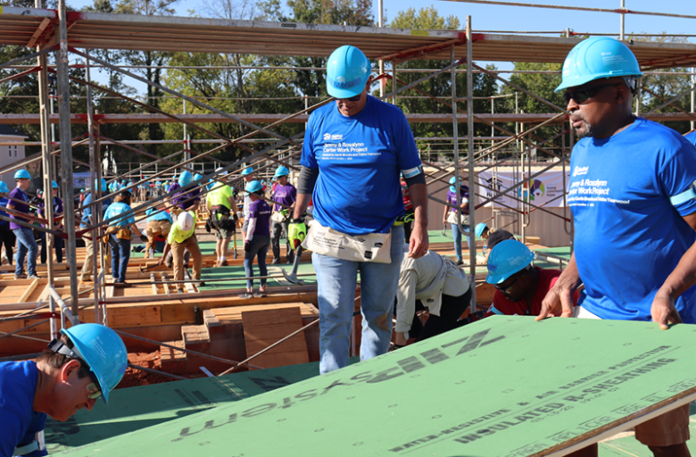 U.S. Bank volunteers on Habitat work site.