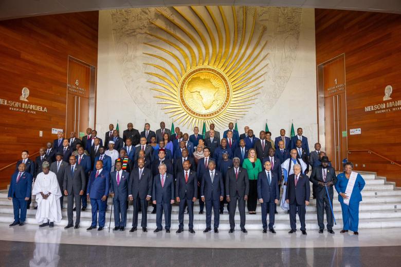 AU summit delegates pose for a photo